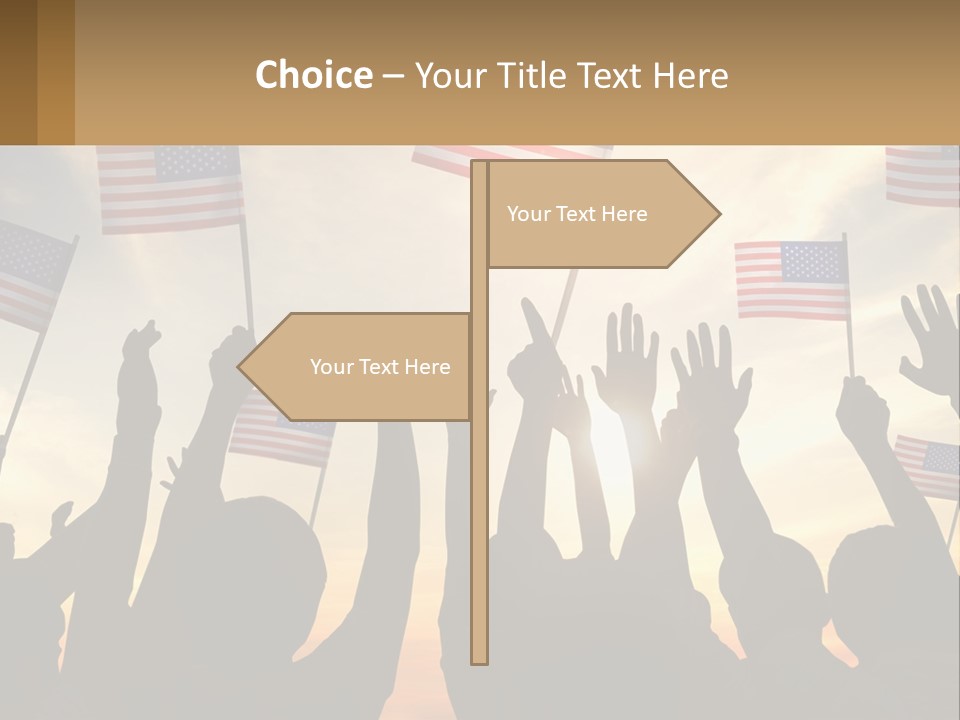 A Group Of People Holding American Flags In The Air PowerPoint Template