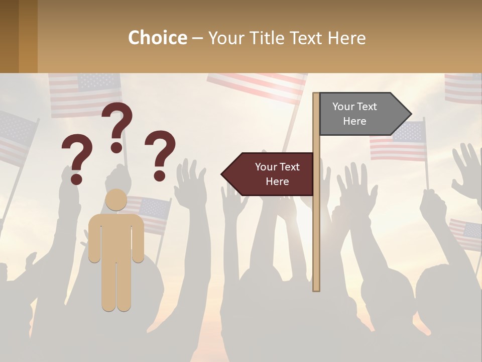 A Group Of People Holding American Flags In The Air PowerPoint Template