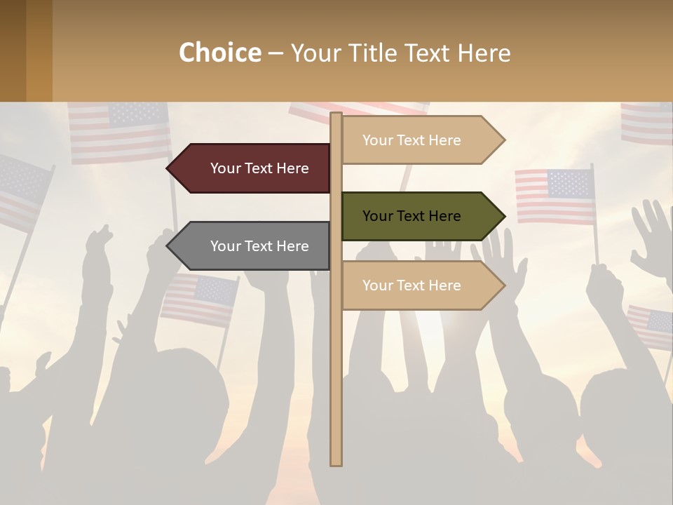 A Group Of People Holding American Flags In The Air PowerPoint Template