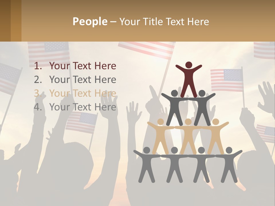 A Group Of People Holding American Flags In The Air PowerPoint Template