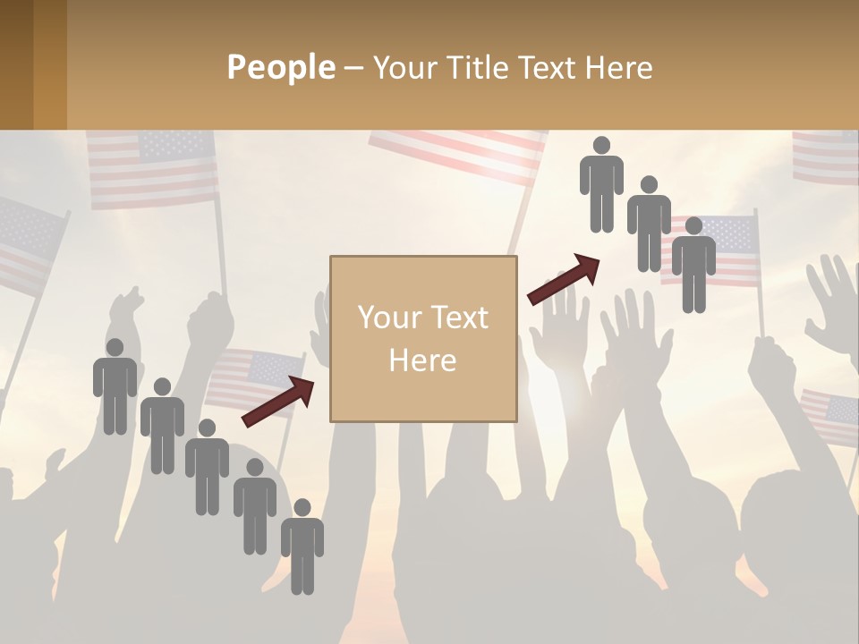 A Group Of People Holding American Flags In The Air PowerPoint Template