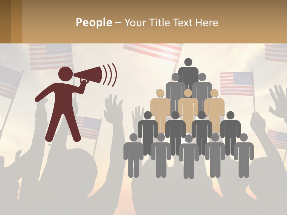 A Group Of People Holding American Flags In The Air PowerPoint Template