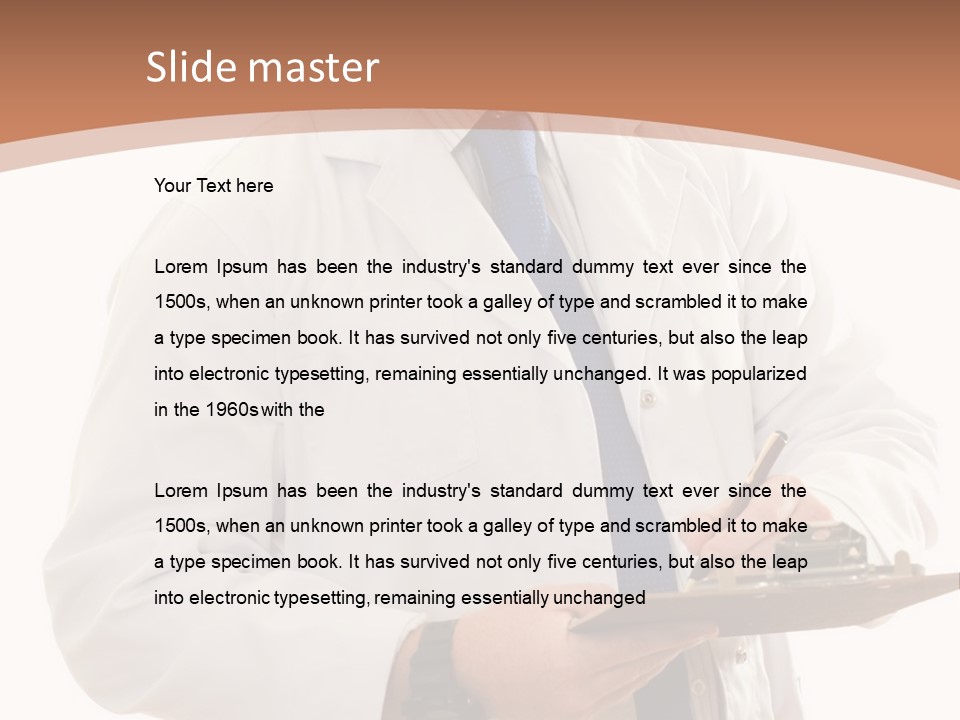 A Man In A Lab Coat Writing On A Clipboard PowerPoint Template