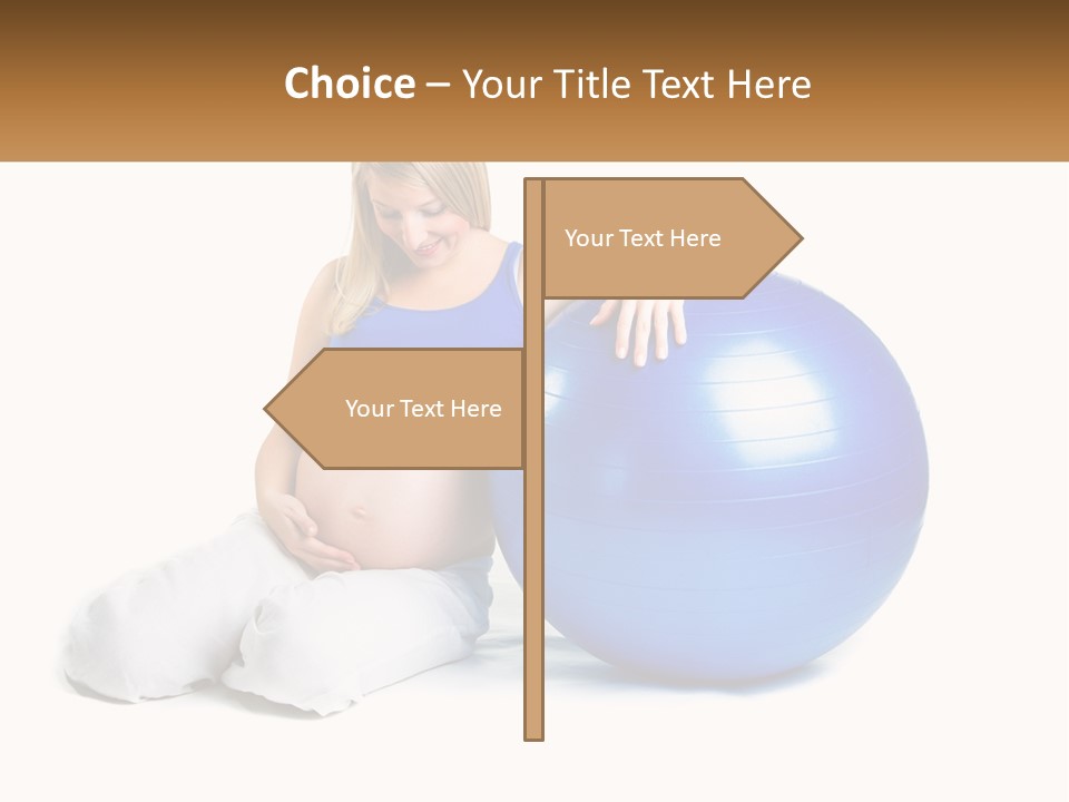A Pregnant Woman Sitting On A Blue Exercise Ball PowerPoint Template