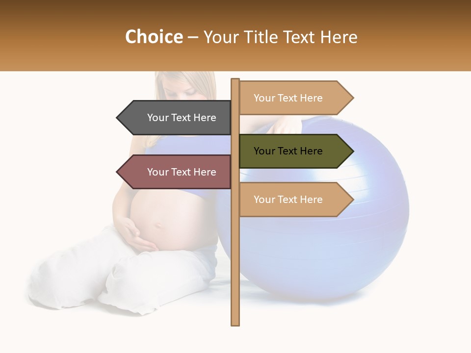 A Pregnant Woman Sitting On A Blue Exercise Ball PowerPoint Template