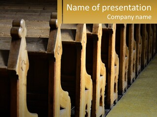 A Row Of Wooden Benches Sitting Next To Each Other PowerPoint Template