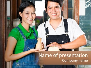 A Man And A Woman Are Holding A Bottle PowerPoint Template