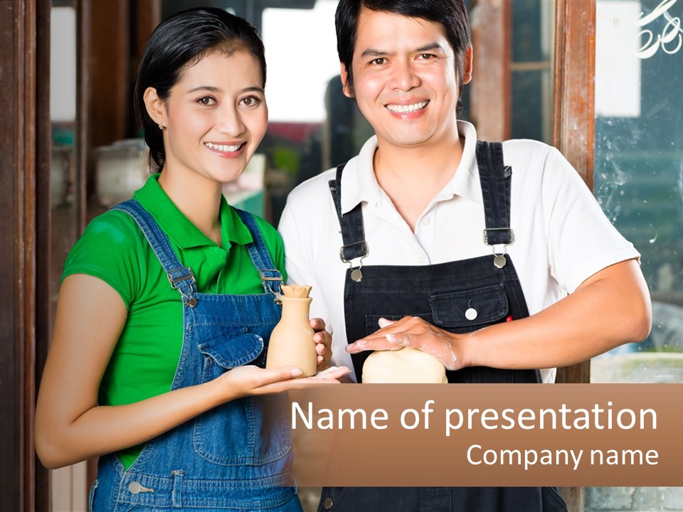 A Man And A Woman Are Holding A Bottle PowerPoint Template