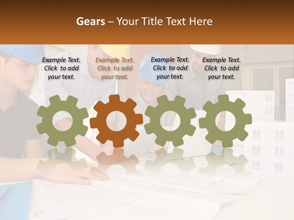 A Group Of People In Hard Hats Looking At A Laptop PowerPoint Template