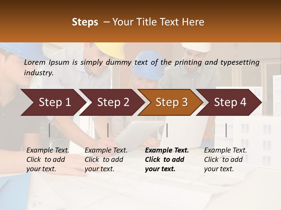 A Group Of People In Hard Hats Looking At A Laptop PowerPoint Template