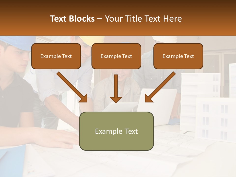A Group Of People In Hard Hats Looking At A Laptop PowerPoint Template