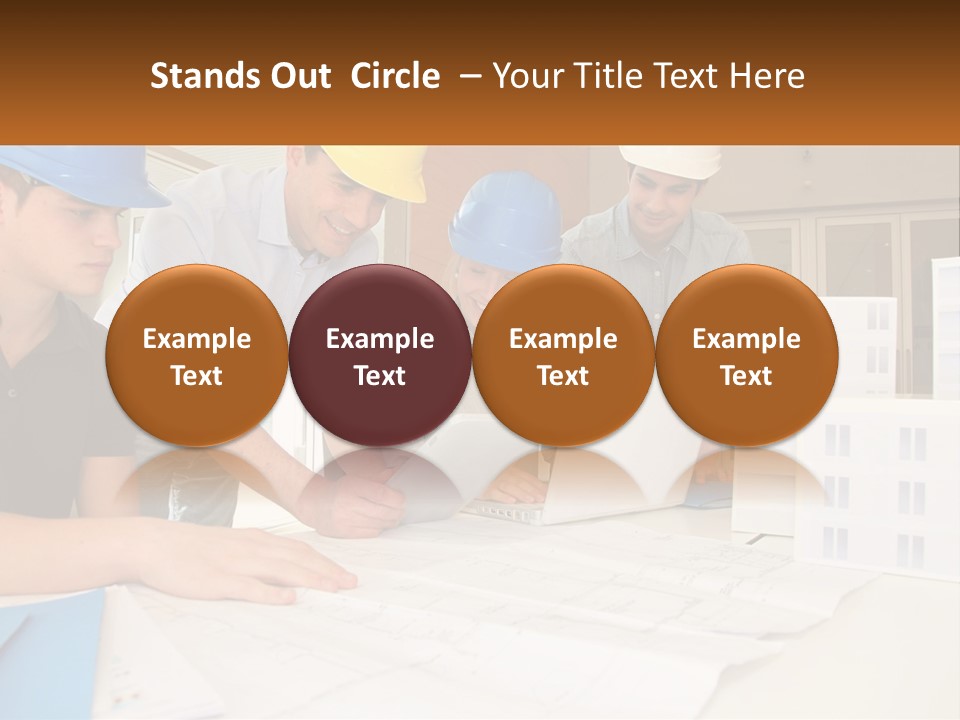 A Group Of People In Hard Hats Looking At A Laptop PowerPoint Template