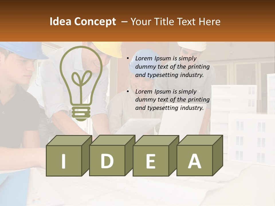 A Group Of People In Hard Hats Looking At A Laptop PowerPoint Template