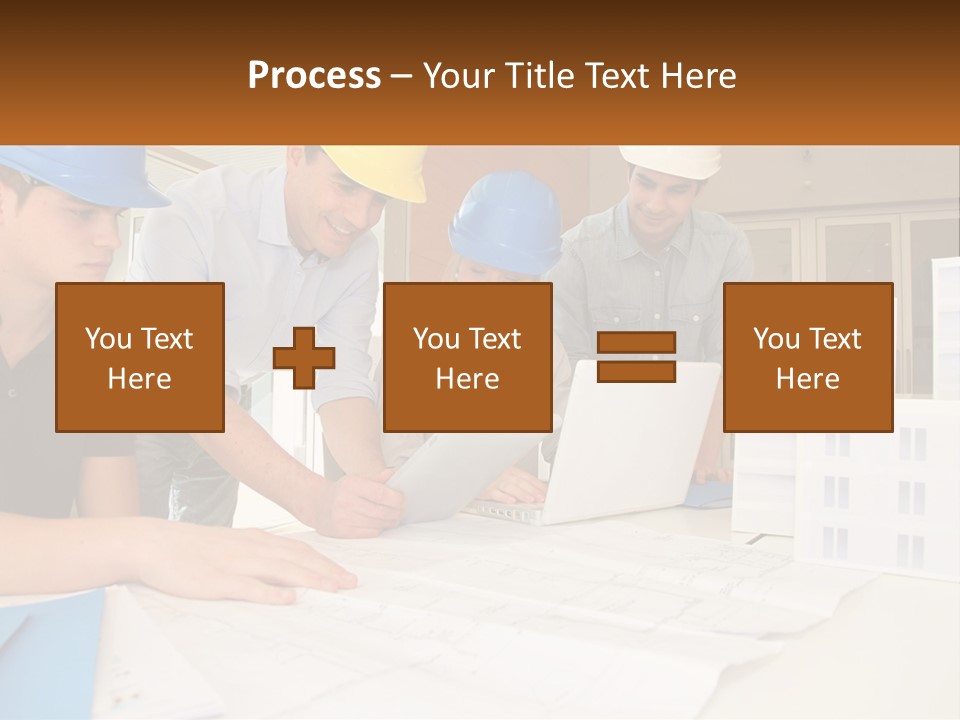 A Group Of People In Hard Hats Looking At A Laptop PowerPoint Template
