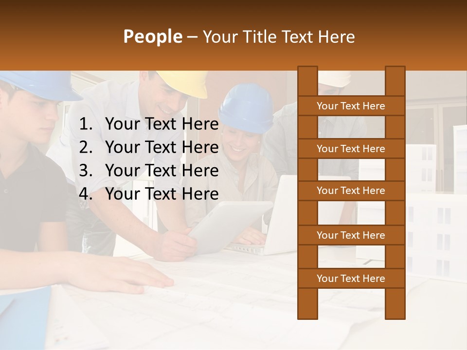 A Group Of People In Hard Hats Looking At A Laptop PowerPoint Template