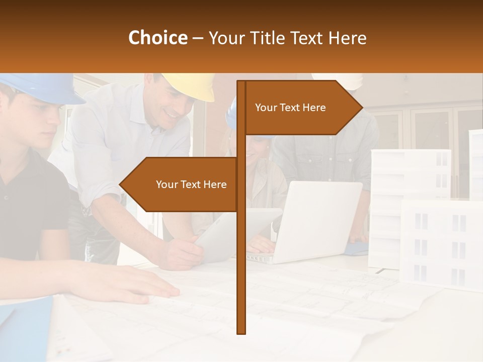 A Group Of People In Hard Hats Looking At A Laptop PowerPoint Template