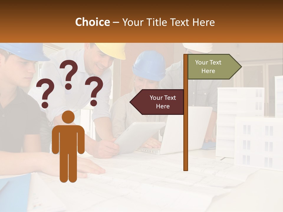 A Group Of People In Hard Hats Looking At A Laptop PowerPoint Template