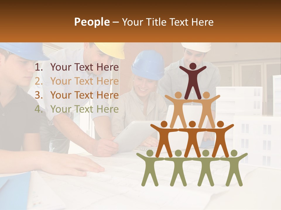A Group Of People In Hard Hats Looking At A Laptop PowerPoint Template