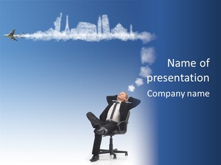 A Man Sitting In A Chair With A Plane In The Sky PowerPoint Template