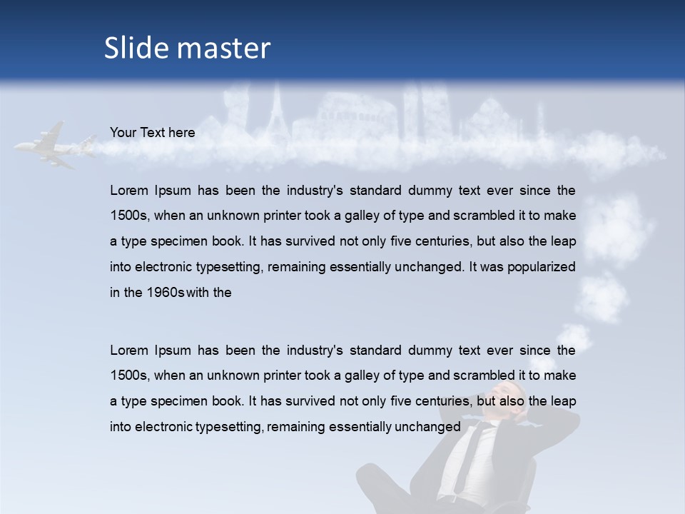 A Man Sitting In A Chair With A Plane In The Sky PowerPoint Template