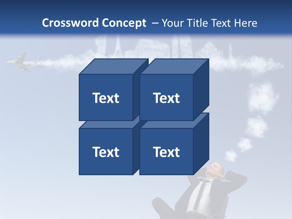 A Man Sitting In A Chair With A Plane In The Sky PowerPoint Template