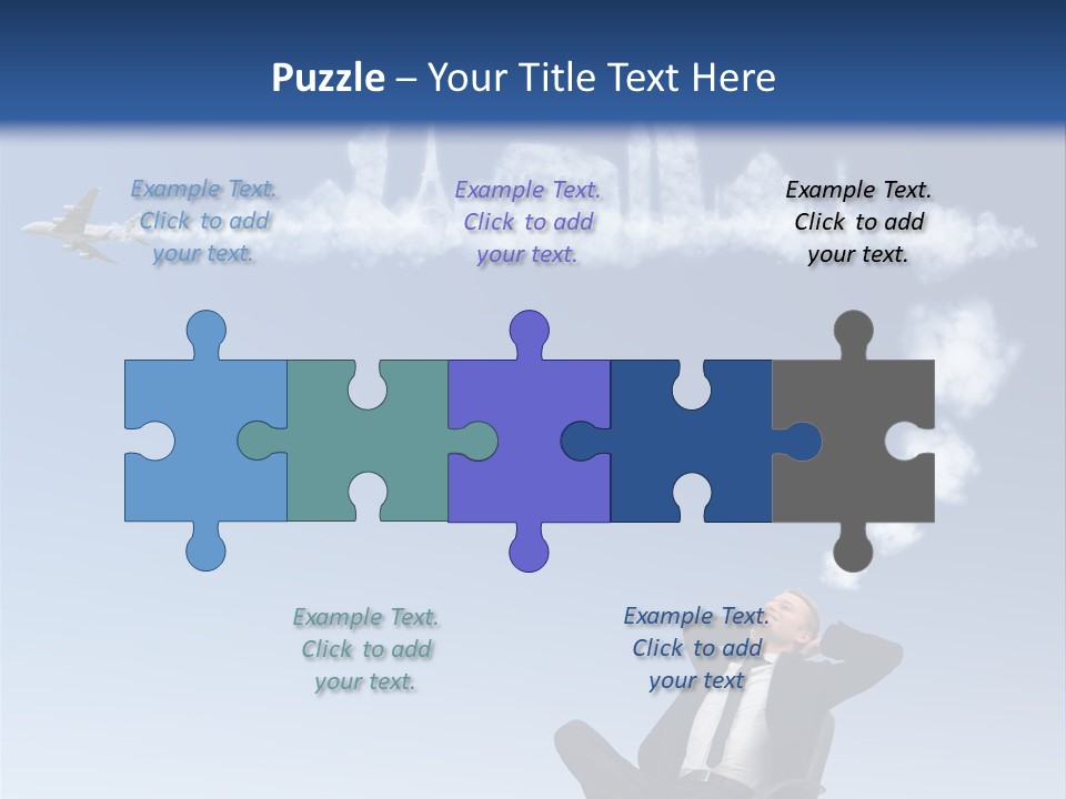 A Man Sitting In A Chair With A Plane In The Sky PowerPoint Template