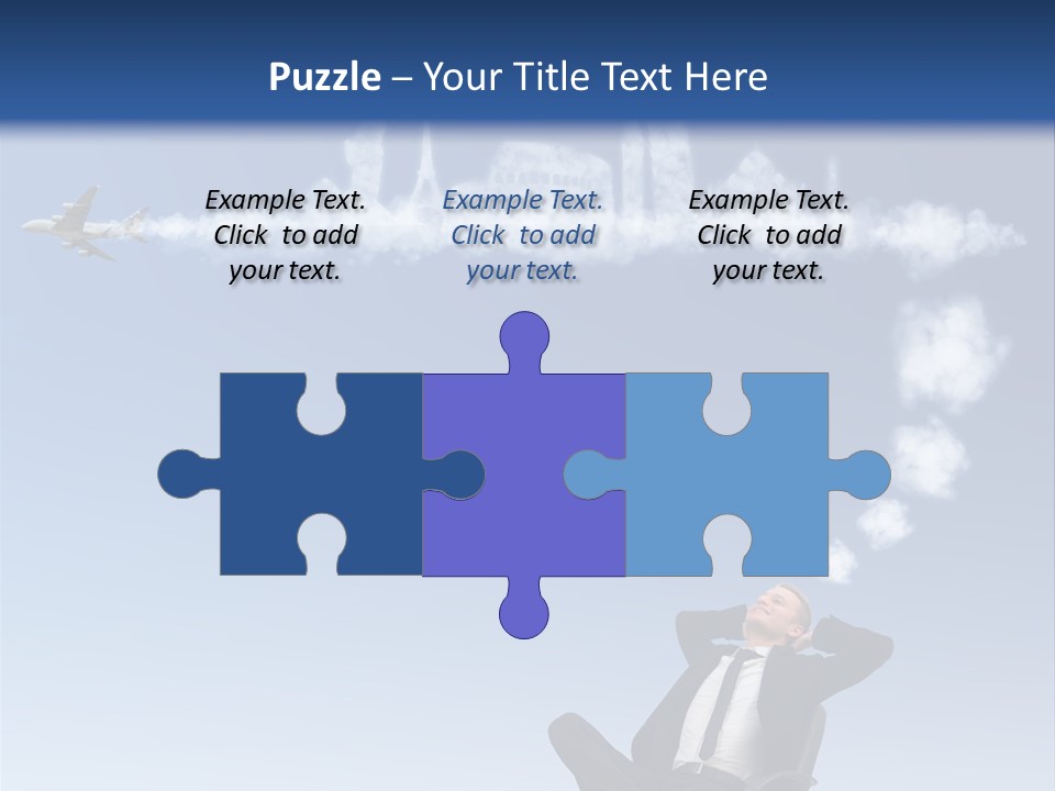 A Man Sitting In A Chair With A Plane In The Sky PowerPoint Template