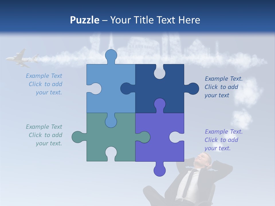 A Man Sitting In A Chair With A Plane In The Sky PowerPoint Template