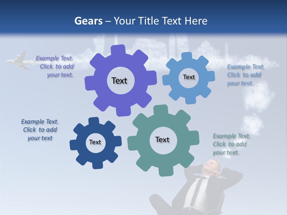 A Man Sitting In A Chair With A Plane In The Sky PowerPoint Template