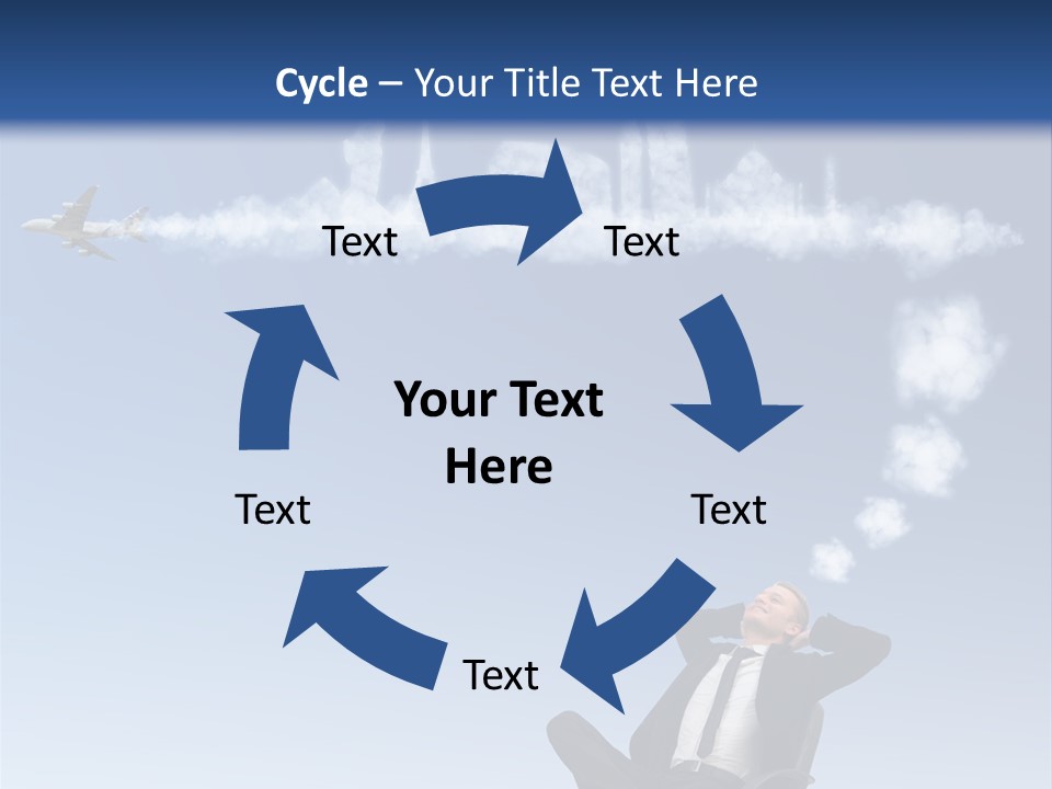 A Man Sitting In A Chair With A Plane In The Sky PowerPoint Template