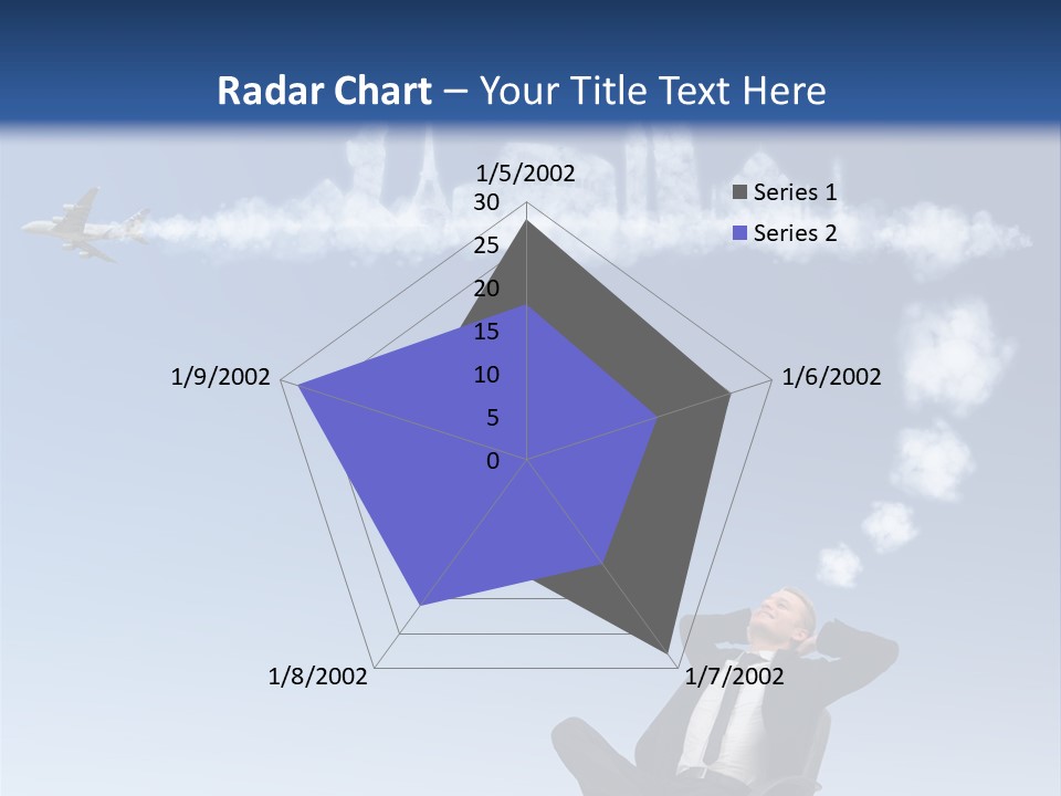 A Man Sitting In A Chair With A Plane In The Sky PowerPoint Template