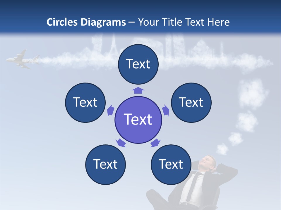 A Man Sitting In A Chair With A Plane In The Sky PowerPoint Template