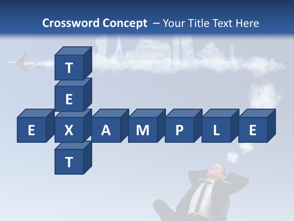 A Man Sitting In A Chair With A Plane In The Sky PowerPoint Template