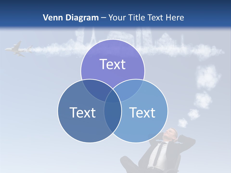 A Man Sitting In A Chair With A Plane In The Sky PowerPoint Template