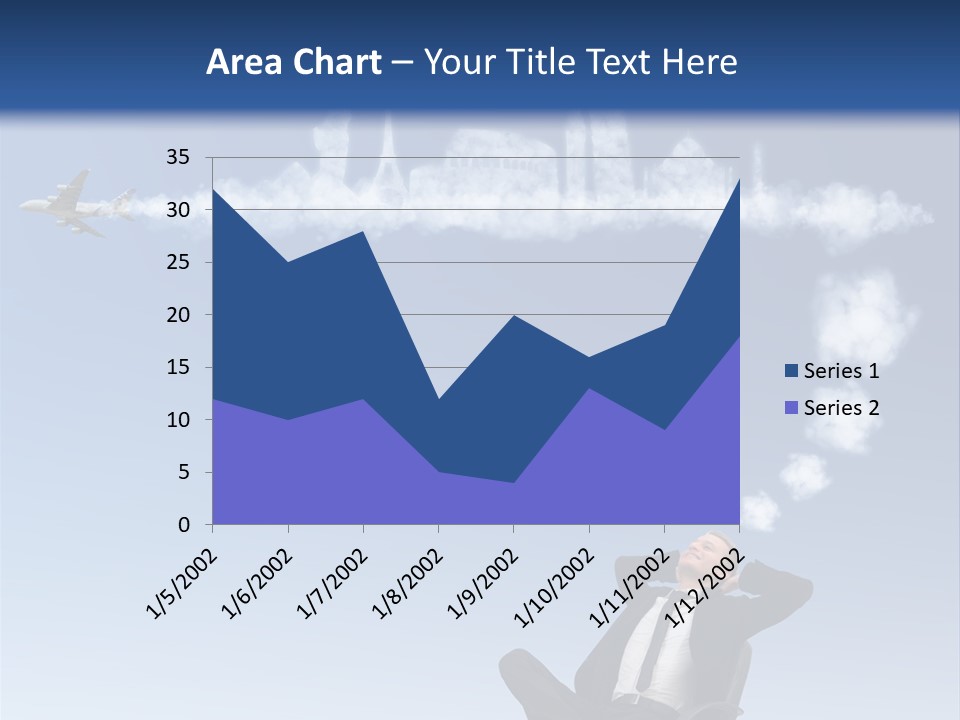 A Man Sitting In A Chair With A Plane In The Sky PowerPoint Template