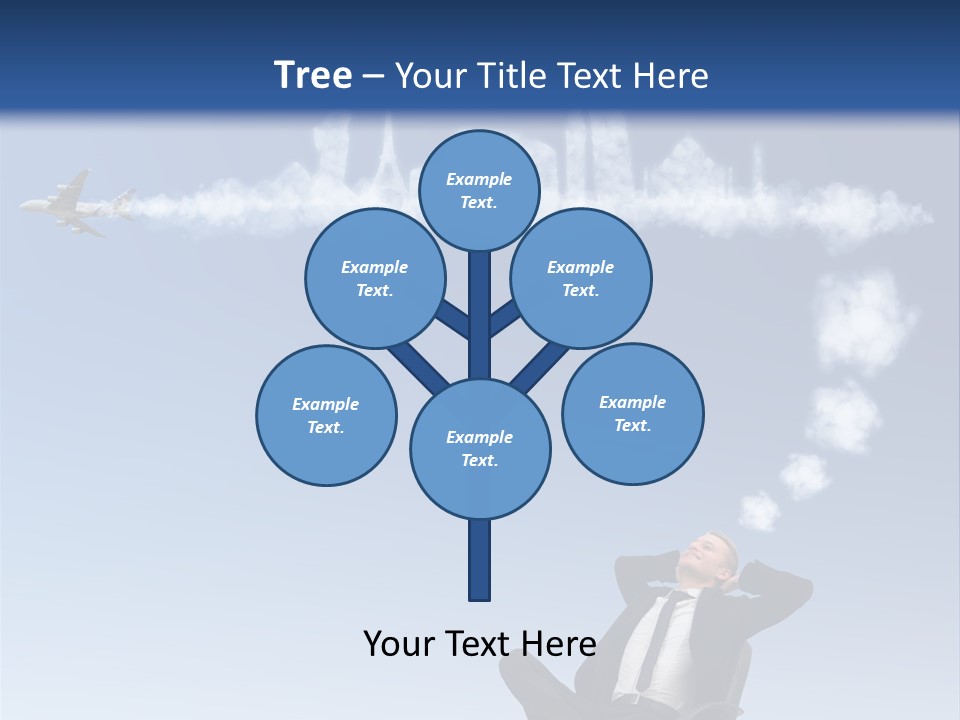 A Man Sitting In A Chair With A Plane In The Sky PowerPoint Template