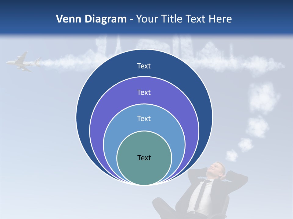 A Man Sitting In A Chair With A Plane In The Sky PowerPoint Template