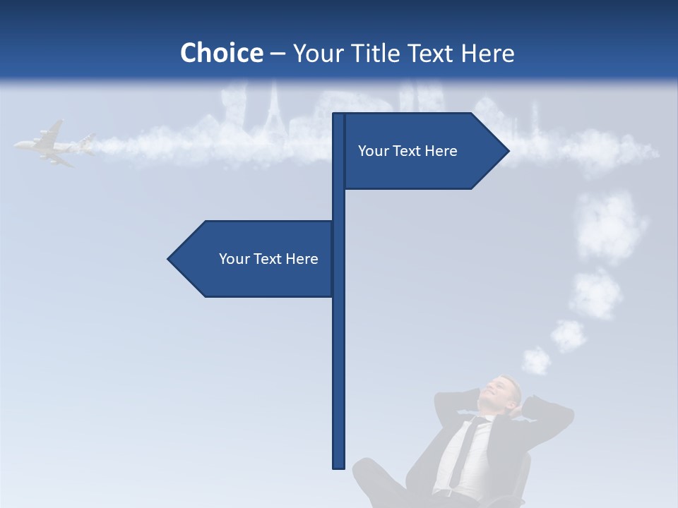 A Man Sitting In A Chair With A Plane In The Sky PowerPoint Template