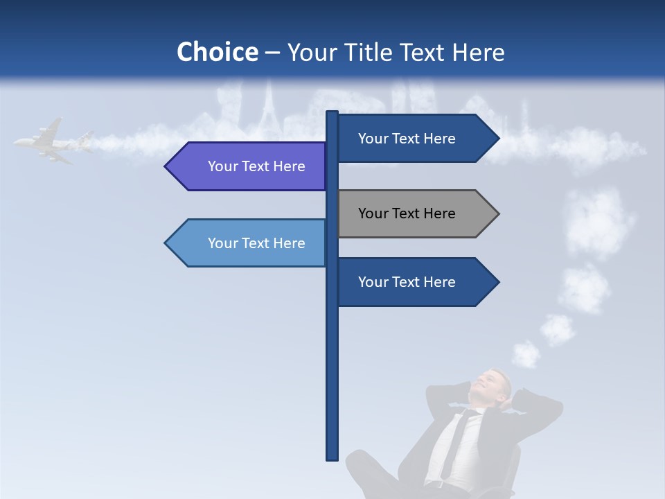 A Man Sitting In A Chair With A Plane In The Sky PowerPoint Template