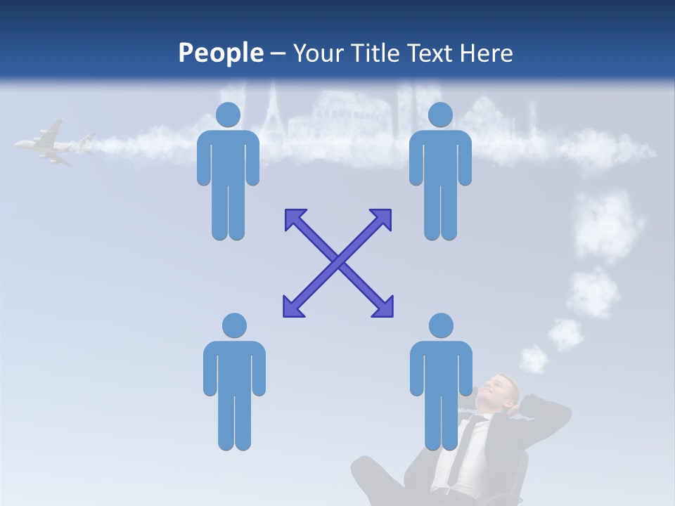 A Man Sitting In A Chair With A Plane In The Sky PowerPoint Template