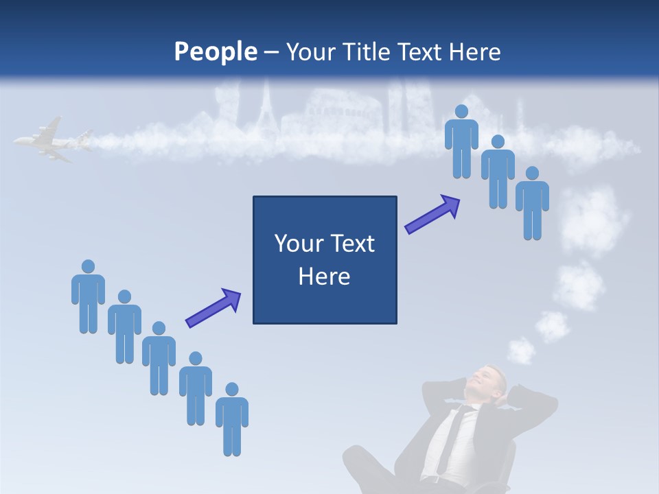 A Man Sitting In A Chair With A Plane In The Sky PowerPoint Template