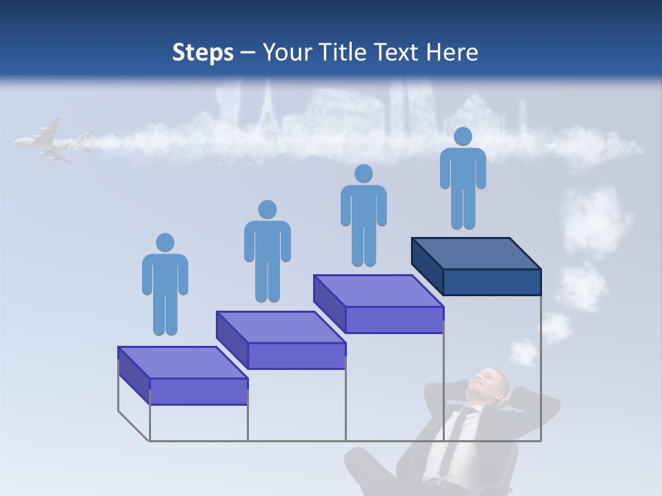 A Man Sitting In A Chair With A Plane In The Sky PowerPoint Template