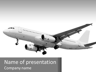 An Airplane Is Flying In The Sky With A Gray Background PowerPoint Template