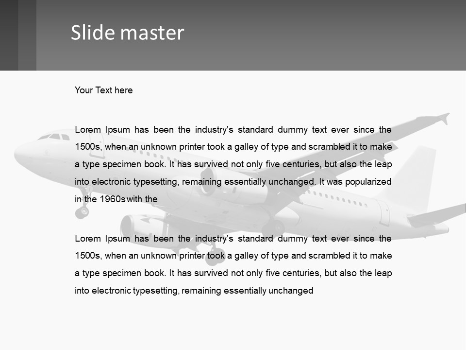 An Airplane Is Flying In The Sky With A Gray Background PowerPoint Template