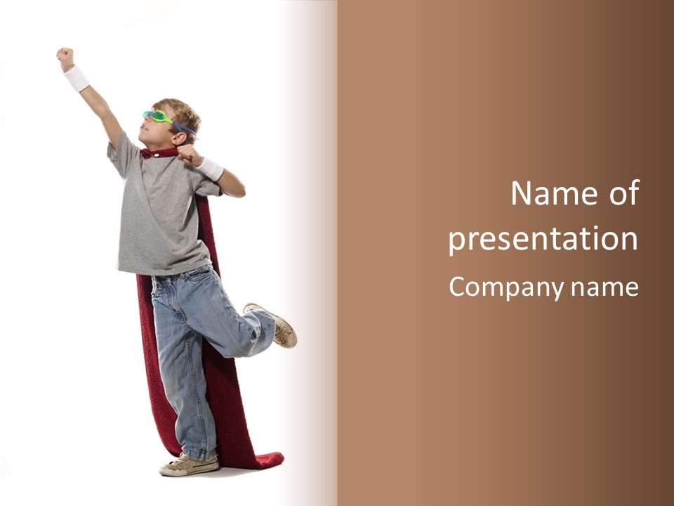A Young Boy Standing On A Skateboard With His Arms In The Air PowerPoint Template