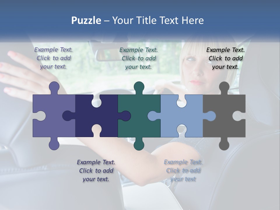 A Woman Driving A Car With Her Hand On The Steering Wheel PowerPoint Template