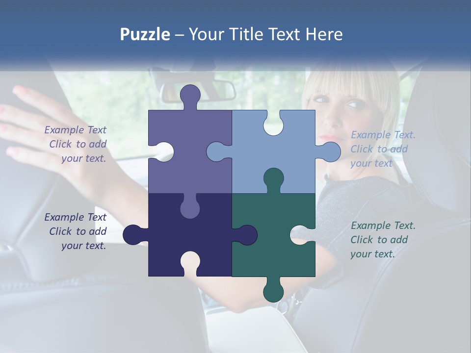 A Woman Driving A Car With Her Hand On The Steering Wheel PowerPoint Template