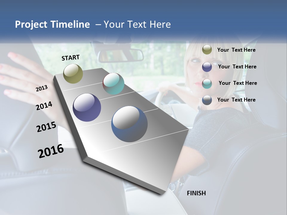 A Woman Driving A Car With Her Hand On The Steering Wheel PowerPoint Template