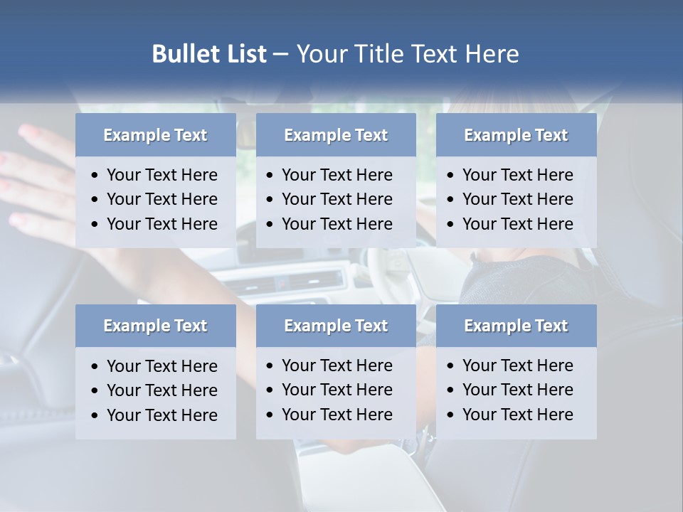 A Woman Driving A Car With Her Hand On The Steering Wheel PowerPoint Template