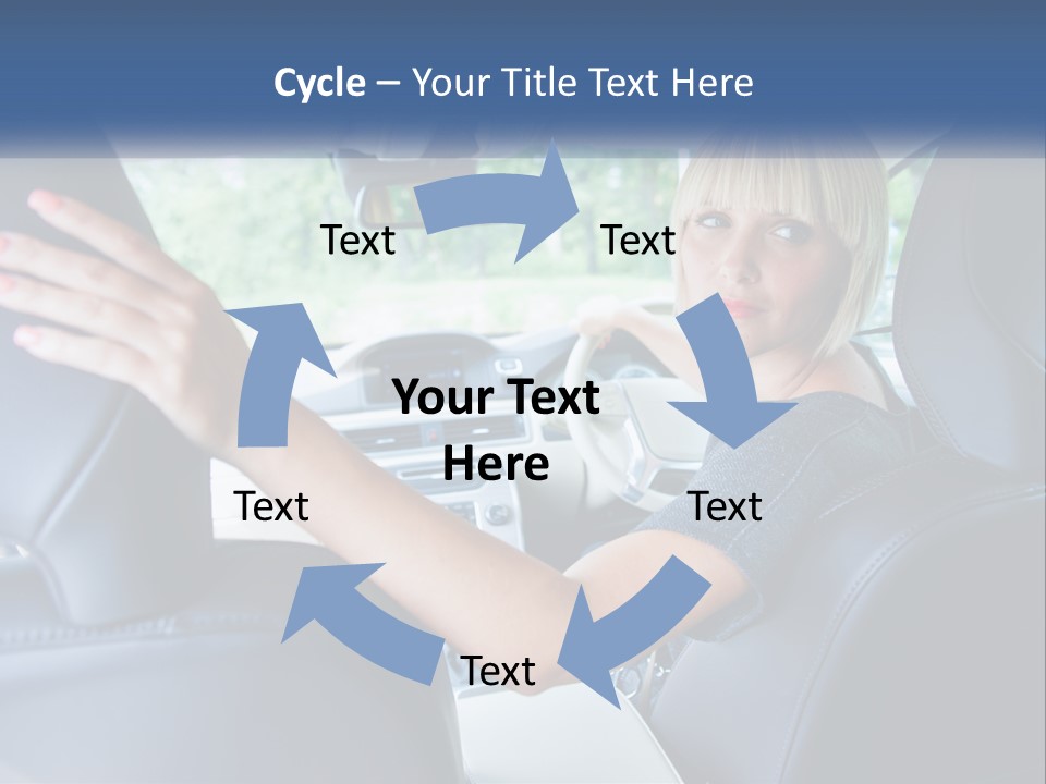 A Woman Driving A Car With Her Hand On The Steering Wheel PowerPoint Template
